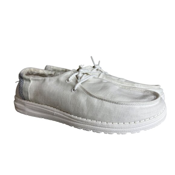 Hey Dude Womens Wally Natural Linen White Loafer Shoes US 9 - Picture 1 of 8